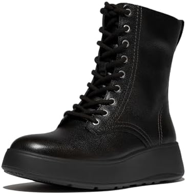 Fitflop Women's F-Mode Stitch Warm TUMB Leather Laced Ankle Boots, Black, 36 EU, Schwarz, 36 EU
