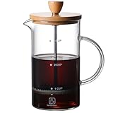 HEALEEP Manuelle Kaffeekanne aus Hochborosilikatglas mit Holzgriff Wiederverwendbare und Robuste Presskanne für Küche zu Hause oder Büro