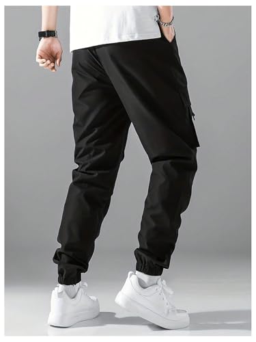 OYOANGLE Men's Casual Jogger Cargo Pants Drawstring Waist Flap Pocket Joggers Athletic Workout Trousers2