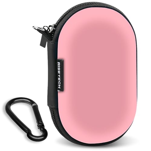 RISETECH Earbud Case Wired Earphone Hard EVA Small Zipper Pouch IEM Case Compatible with in Ear Monitor, Oval Wireless Earbuds, Beats Studio Buds, TOZO Golden X1, Soundcore Space A40 -Pink