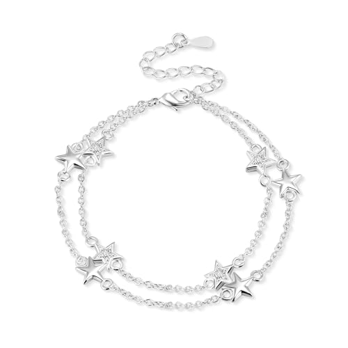 ALEXCRAFT Bracelet Argent 925 Femme, Bracelet Étoile EN Zircon, Réglable Bracelet, Bracelet Cadeaux Bijoux de Noël Anniversaire Diplômé, pour Femme, Fille