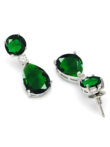 Image of Karatcart Silver Tone Green American Diamond Drop Earrings for Women