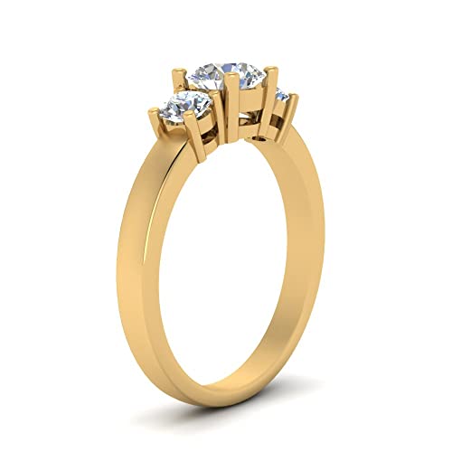 Image of 55Carat Choose Your Gemstone 3 Stone Round Diamond CZ Engagement Ring Yellow Gold Plated Round Shape 3 Stone Engagement Rings Minimal Modern Design Birthday Gift Wedding Gift US Size 4 to 12