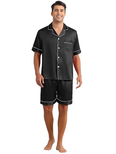 Lars Amadeus Satin Pajamas Set for Men's Short Sleeve Sleepwear Loungewear Shirts and Shorts 2 Pieces Pajama