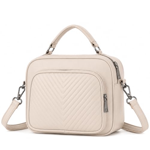 Bolsa Feminina Baú Transversal tamanho Médio em couro PU com Alça De Ombro removível Tiracolo (Off White) (Off White)