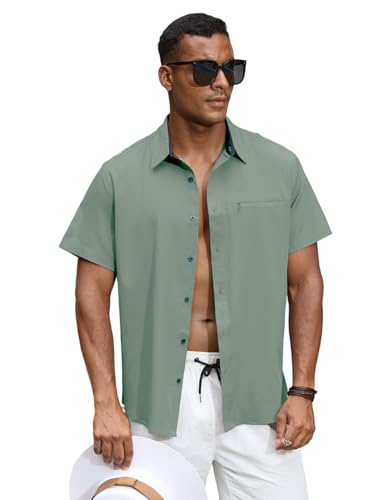 GSOU SNOW Mens Fishing Shirts Short Sleeve Button Up Hiking Shirt Cooling Quick Dry Vented4