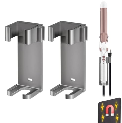 ヘアアイロンホルダー マグネット ヘアアイロン収納 壁掛けタンド 置き 風呂場収納 幅5.3×奥行6×高さ12.8cm グレー 2個