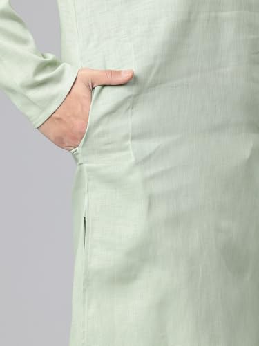 Image of Majestic Man Men's Cotton Regular Fit Casual Mandarin Collar Ethnic Motifs Solid Long Kurta