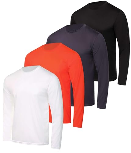 Image of Real Essentials 4 Pack: Mens Long Sleeve Dry Fit T Shirts Hiking Fishing Workout Gym Work Sun UPF 50 Wicking Running Tee