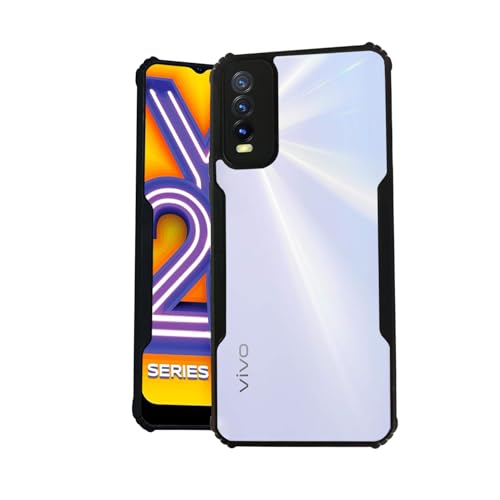 Image of AIBEX Crystal Clear Back Cover Case for Vivo Y20 | 360 Degree Protection | Shock Proof Design | Transparent Back Cover Case (PC & TPU, Black Bumper)