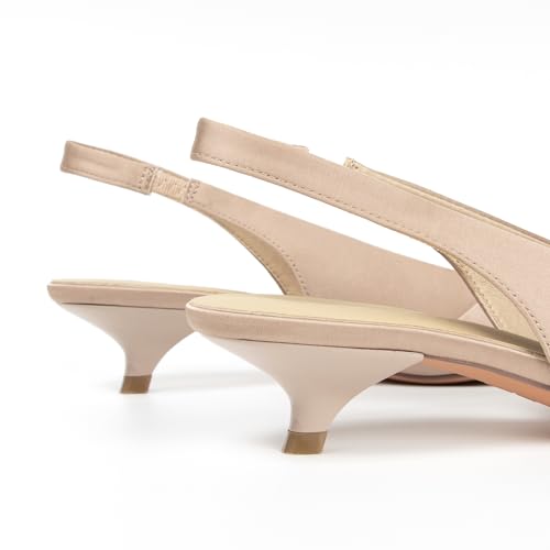 Women's Slingback Bow Heels Slip On Kitten Satin Pumps Closed Pointy Toe Dressy Pump Shoe for Women Wedding Party Small Heel Backless Shoes with Elastic Strap4