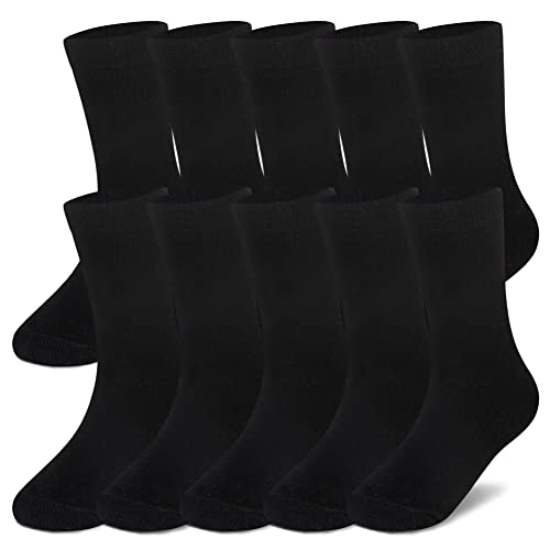 Velice Unisex Little Kids Youth Boys Girls Socks Soft Cotton Dress School Uniform Seamless Black White Crew Sock 10 Pairs