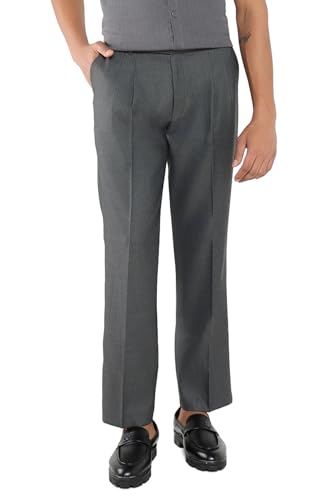 Image of SHOWOFFFF Men Solid Formal Trousers | Viscose Rayon Trouser for Mens | Low-Rise Loose Fit Cropped Trousers for Men's