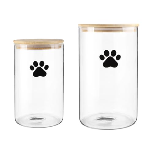 Geyecete Set von 2 Glas Hund Leckerlidose,4L+2L Hunde Katzen Futterbehälter mit Holz Deckel...