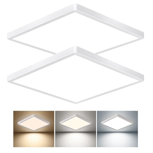 16 Inch Square LED Flush Mount Ceiling Light 2 Pack 36W 3600LM 3000K/4000K/6000K CCT Selectable White Super Slim Low Profile Ceiling Light Firxtue for Bedroom/Kitchen/Living room/Dinning room