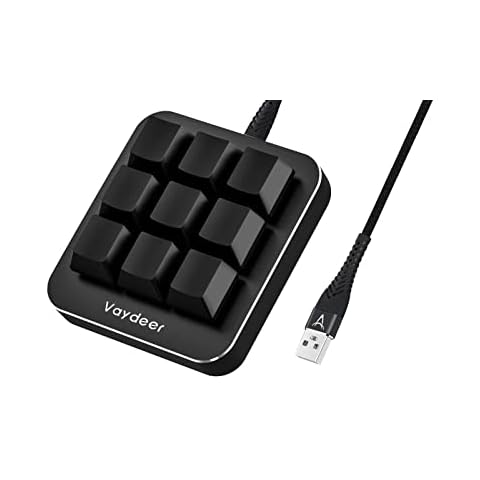 VAYDEER One Handed Macro Keyboard Mechanical, Programmable Keypad Gaming 9 Keys Fully Adjustable, Multifunctional USB Macro Keypad, Mini PC Key Device Compatible with Mac OS, Windows, Vista (Black) Cover