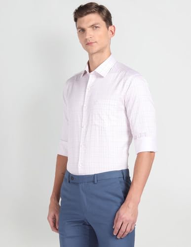 Image of Arrow Men Slim fit Cotton Checked Long Sleeves Cutaway Collar Shirt