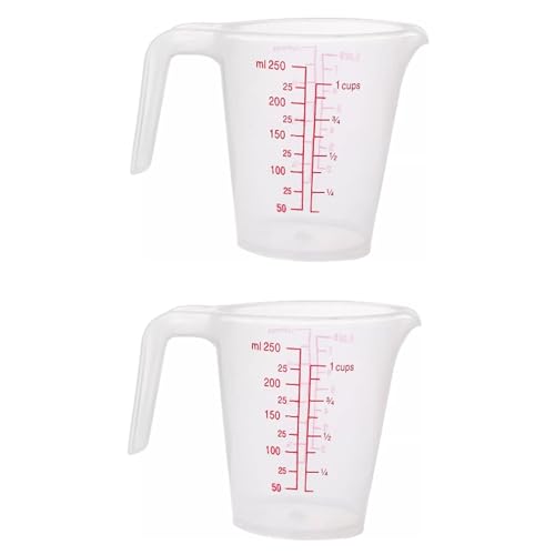 Plastic Measuring Cup 2Pcs 250ML Measuring Mug 8/16oz with Handle Graduated Pitcher for Baking Flour Oil Powder Cooking Kitchen Measure Container Stackable (250ML/0.06Gal)