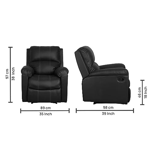 Image of Recliners India -Spino Single Seater Recliner Sofa | 3 Modes of Comfort | 1-Year Manufacturer Warranty | Manual Recliner Chair | Color- Black | Cushion Armrest | Living Room Recliner Sofa
