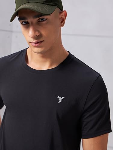 Image of TECHNOSPORT Men's Slim Fit Solid Crew Neck T-Shirt, Cotflex Quick Dry Wrinkle Resistant Polyester Sports Tee for Gym, Running, Training, Sports