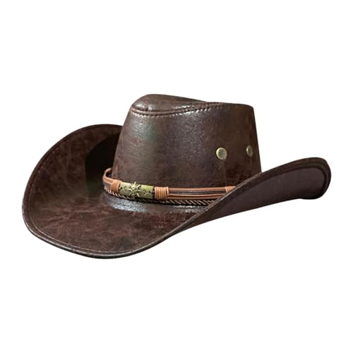 Image of Western Cowboy Hat for Men Women Jazz Top Hat for Travel Outdoor Performance Coffee