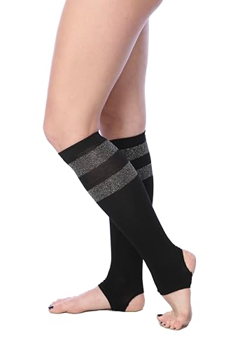 Tipi Toe Women's Stirrup Yoga Socks, Lightweight Knee-High Leg Warmers, Open Heel Non-Slip Design. Ideal for Yoga & Dance4