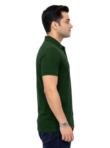 Image of Men Bottom Green Solid Polo Collar T-Shirt Half Sleeves | Plain-Regular Fit