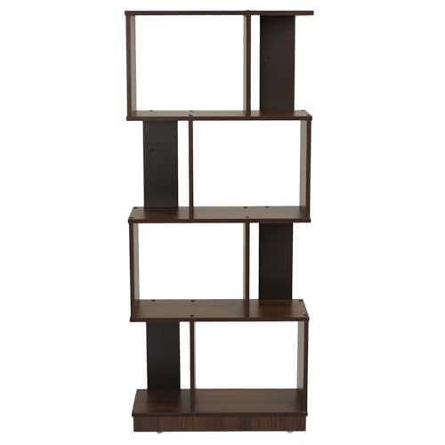 Image of Nilkamal Checkers Neo 4 Tier Engineered Wood Open Book Shelf|1 Year Warranty |Book Cabinet, Book Storage|for Living Room, Office, Library|Walnut