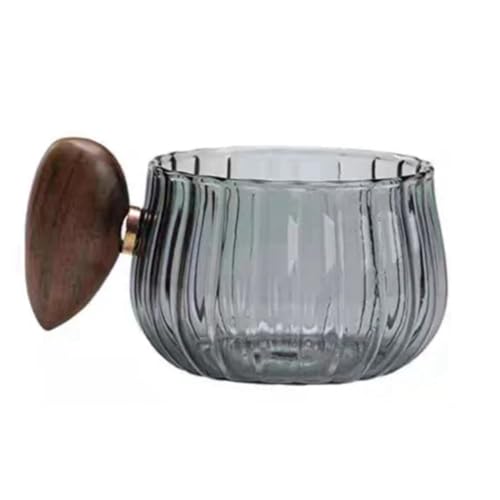 IJSDNVJNDX de Café de Vidrio de Silicio Resistente Al con Rayas y Asa de Madera, Ideal para Café con Leche, Té y Bebidas Frías.