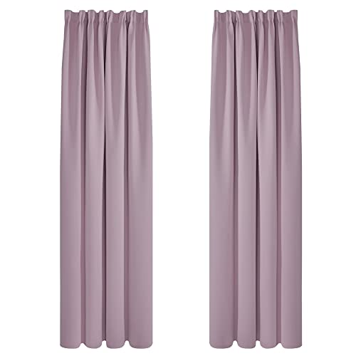Deconovo Lot de 2 Rideau Thermique Isolant Anti Froid Rideaux Occulant Thermique Galon Fronceur Rideau Fenetre de Cuisine140x260 Rose Pâle