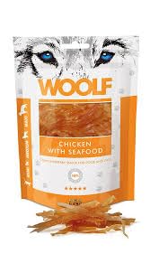 Woolf Snack per Cani, Straccetti di Pollo e Frutti di Mare, 100g