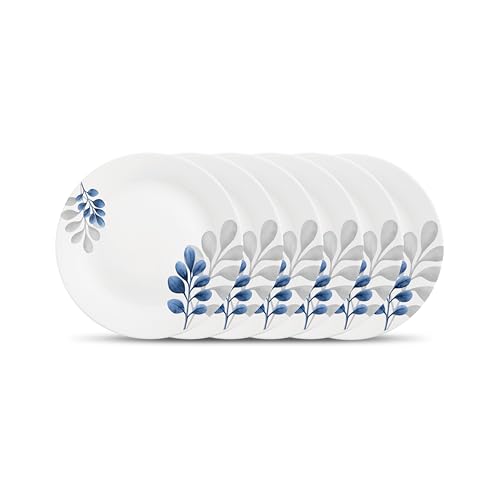 Image of La Opala Diva Pearl Collection Opal Glass Crockery | Full Plate Set of 6 | Indigo Bliss Design | for Dining & Gifting | Microwave Safe | 100% Vegetarian | Extra Strong | Super Light & White