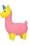 Pet Guru Squeaky Llama Dog Toy, Textured Chew Toys with Unicorn Horn Design in Pink, Blue and Green, Durable Pet Play Toys Dog Xmas Gift (Pink, Medium)