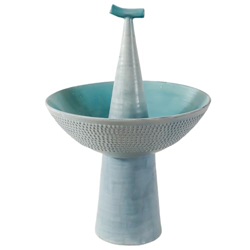 Ceramic Bird Bath for Outside, 21' Tall Outdoor BirdBath, Large Reactive Glaze BirdBaths with Deep Bowl and Birds Perch for Outdoors, Garden, Floor, Balcony and Lawn