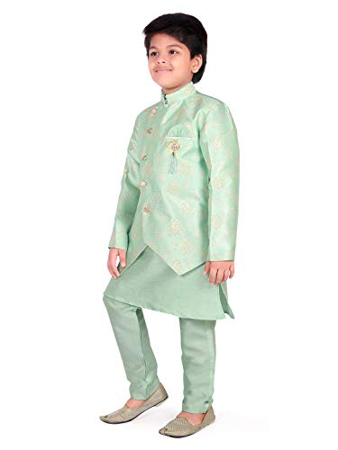 Image of AHHAAAA Kids Ethnic Silk Blend Sherwani Kurta and Pyjama Set For Boys