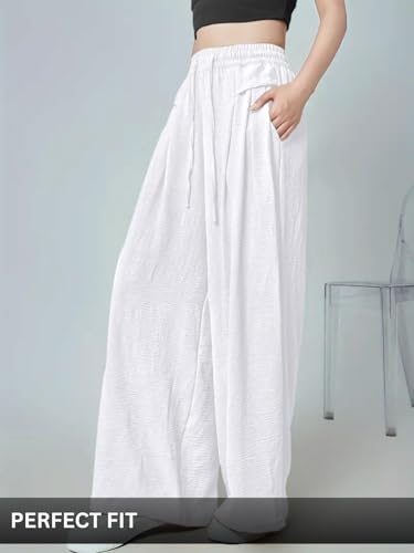 Image of GRECIILOOKS High Waist Polycotton Trousers for Women - Flared Parachute Pants with Side Pockets | Casual Travel Cargo Pants (Available in Plus Size and Value Pack)