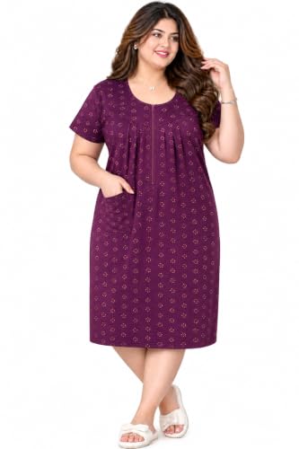 Image of Onekbhalo Women Cotton Night Dress Printed Culf Length Night Gown Short Nighty