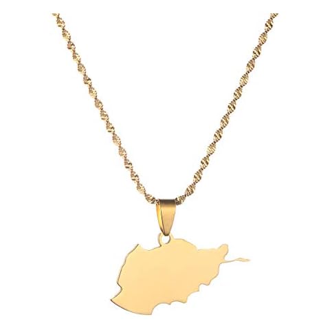 Stainless Steel Afghanistan Map Pendant Necklace for Women Gold Color Map Chain Jewelry Gift, Stainless Steel, n Cover