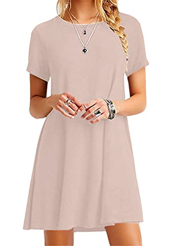 OMZIN Damen Langes Shirt Basic Tops Einfärbig Loose Shirtkleid Kurzarm Shirt Casual Sommerkleid Khaki XXL