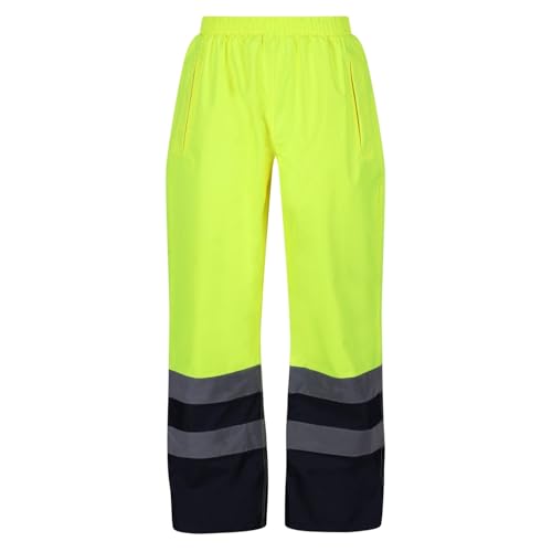 Image of Regatta TRW505 20760 Professional Hi-Vis Waterproof and Breathable Over trousers, Yellow/Navy, M