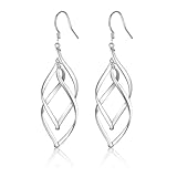 Sterling Silver Drop Earrings for Women, Silver Dangle Earrings for Girls, Twisted Linear Hypoallergenic Dangly Earrings, Jewellery Gifts for Dating Birthday Anniversary