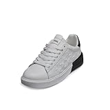 Karl Lagerfeld Paris Men's Leather Lightweight Sneaker with Embossed Logo, White, 9.5