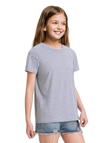 Image of KEREDA 4 Pack Girls Short Sleeve Shirts Cotton T-Shirts Summer Basic Tees Tops Clothes for Kids