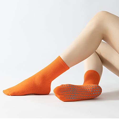 Yoga Pilates Socks with Grips for Women Non Slip Solid Candy Colored Cushioned Crew Socks for Barre Ballet Dance2