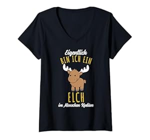 Damen Geschenk Elch Liebhaber Kostüm T-Shirt mit V-Ausschnitt
