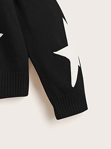 WDIRARA Girl's Star Printed Round Neck Long Sleeve Sweater Casual Drop Shoulder Pullover Knitwear3