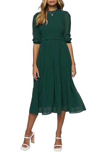Image of Forever 21 Women's Smocked Chiffon Peasant-Sleeve Dress