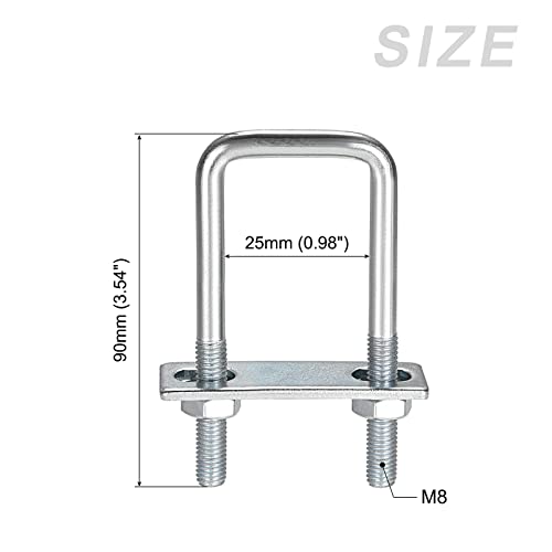 Image of METALLIXITY U Bolts 2 Sets (M8x25x90mm), Square U Bolt Carbon Steel with Accessories - for Construction, Pipe