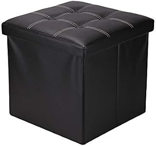 Queiting Footstool Storage Box 38x38x38cm Folding Storage Chest Storage Foot Stool Ottoman Storage Box Bedroom Foot Stool for Kids Toys (Black)