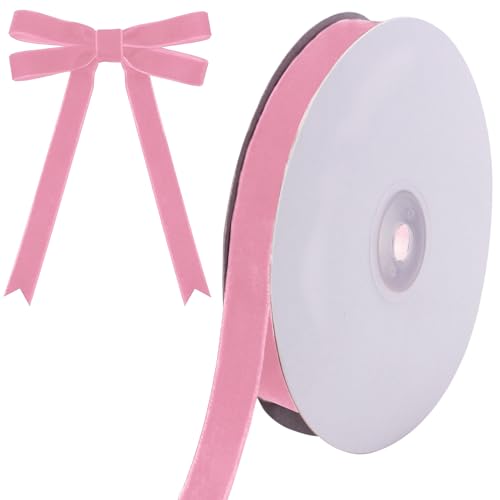 Image of Tsorode 10 Yards Black Velvet Ribbon 1 Inch for Christmas Tree,Velvet Christmas Ribbon for Gift Wrapping Crafts Bow Wreath Holiday Decorations (Pink, 5 /8 inch-10 Yard)